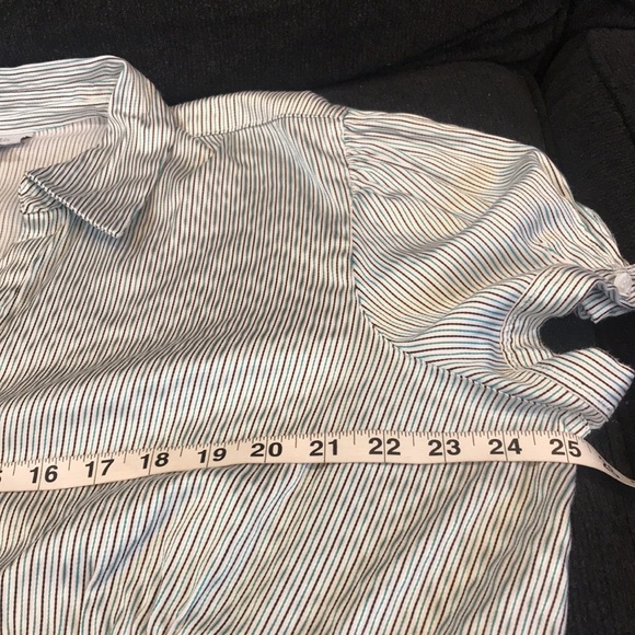 Worthington Striped Cotton Blend Blouse Button Front Short Sleeves Round Hem-2X - Picture 11 of 13